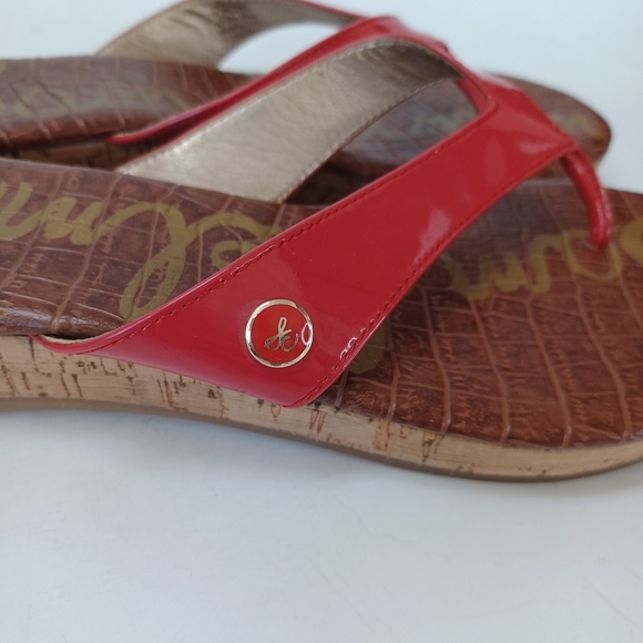 Sam Edelman Sandals Tanya Red Patent Leather Cork Wedge Womens 7.5 M - Picture 9 of 15